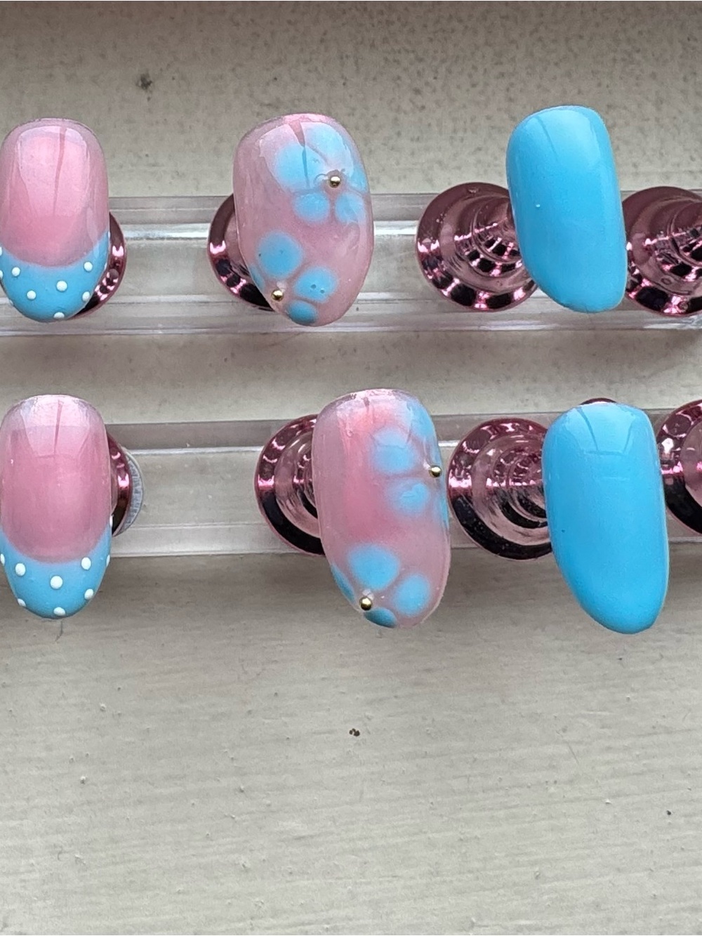 Pink & Blue Floral Press-On Nails - Women Other